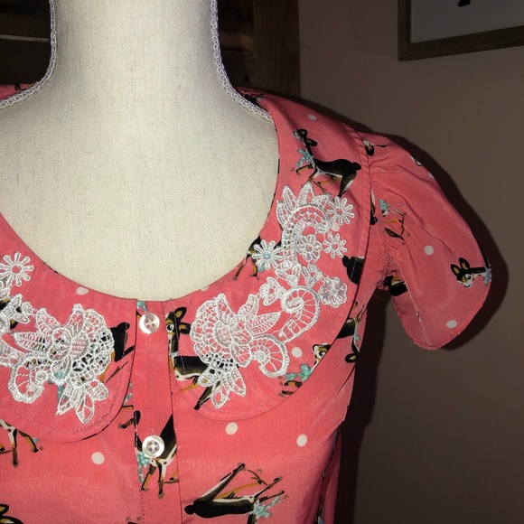 Beach bash cute deer print button up blouse - Picture 2 of 7